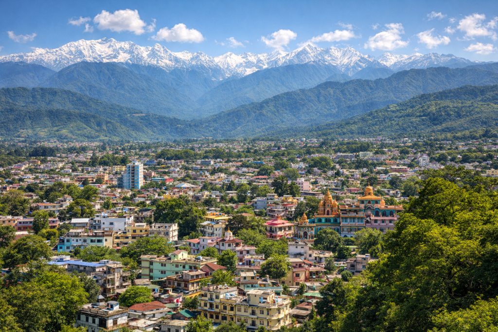 Real estate in Uttarakhand Dehradun with modern residential projects and mountain views